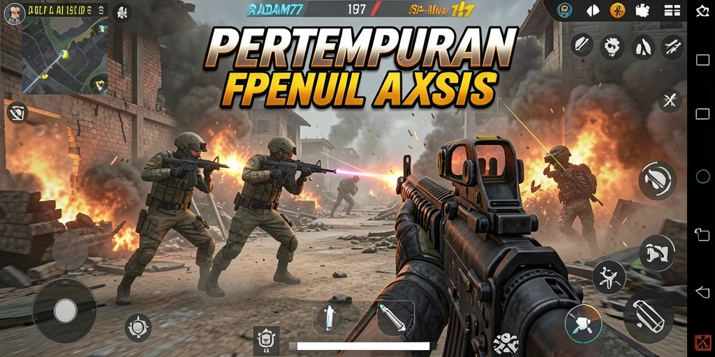 Screenshot utama ADAM77 menampilkan aksi intens dalam pertempuran FPS.