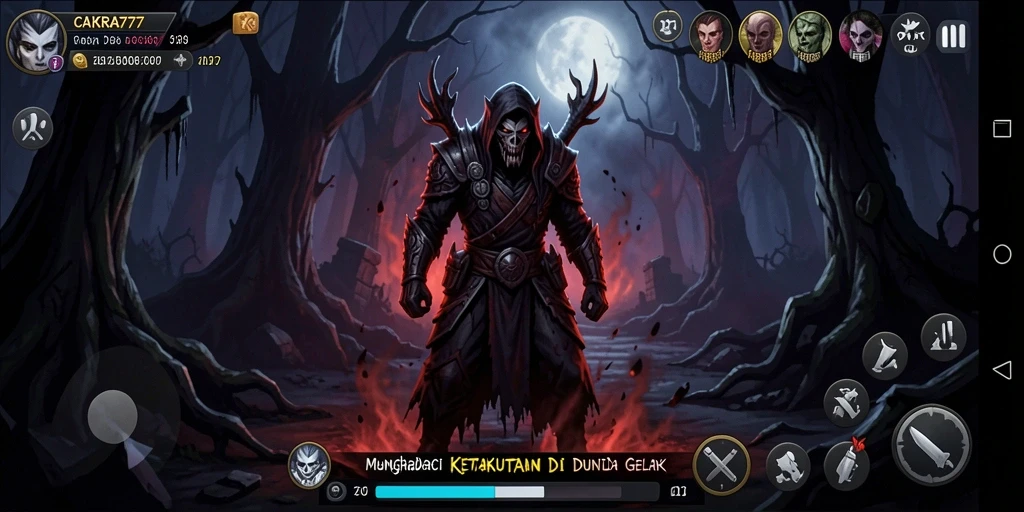 Screenshot gameplay CAKRA777 menampilkan suasana Horror yang mencekam.