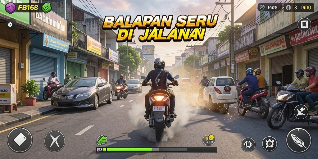Gameplay FB168 menampilkan aksi balap yang mendebarkan.