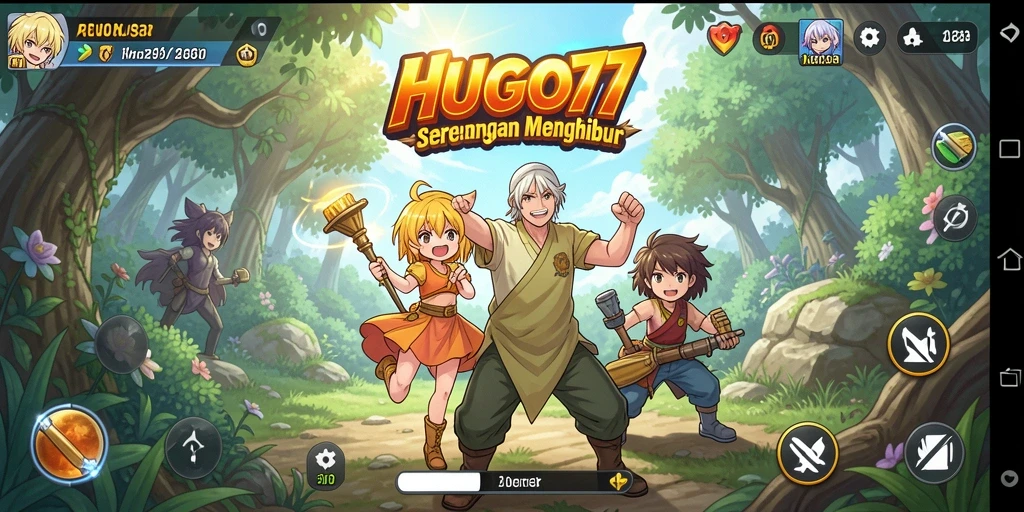 Tampilan gameplay menawan HUGO77 dengan karakter anime yang menarik.