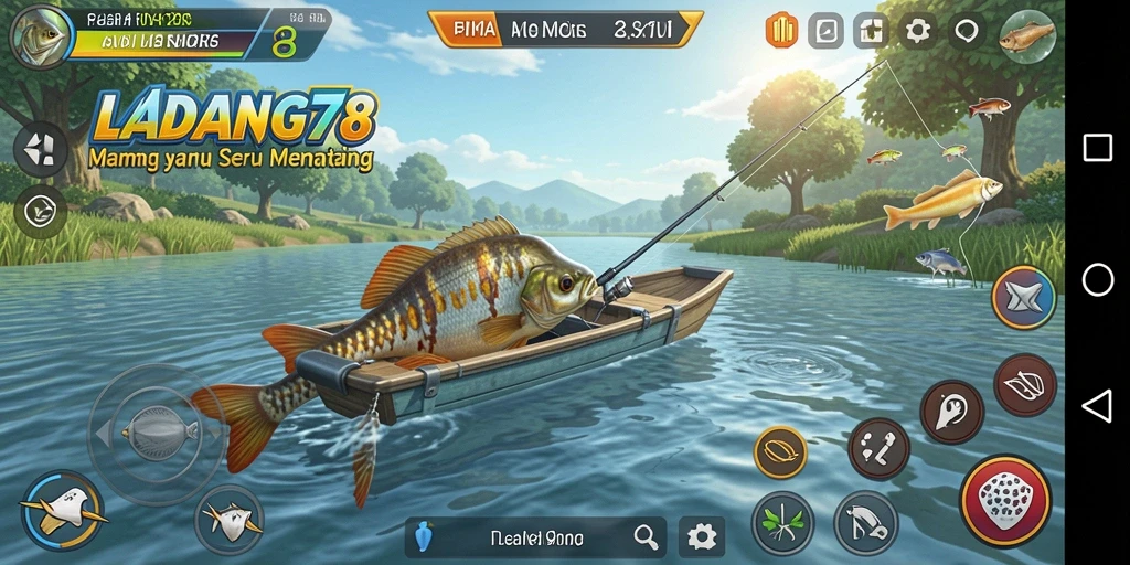 Tangkapan layar <strong>LADANG78</strong> menampilkan gameplay memancing yang seru dan realistis.