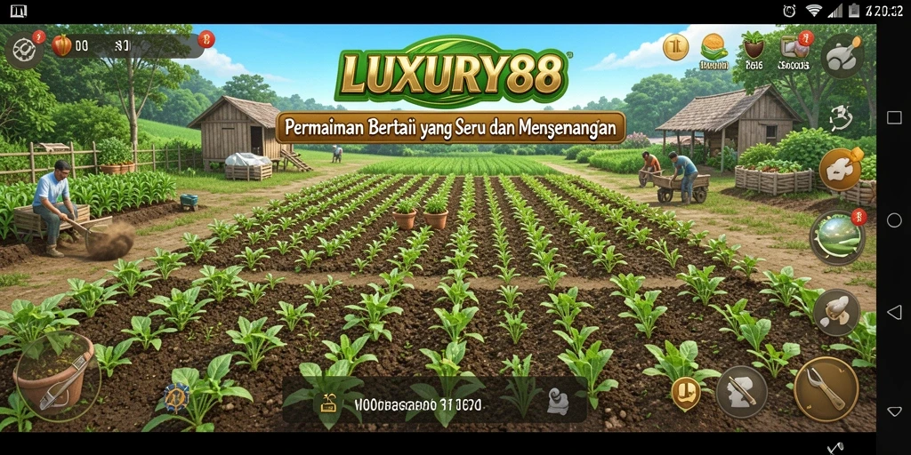 Screenshot gameplay LUXURY88 dengan pemandangan kebun yang indah.