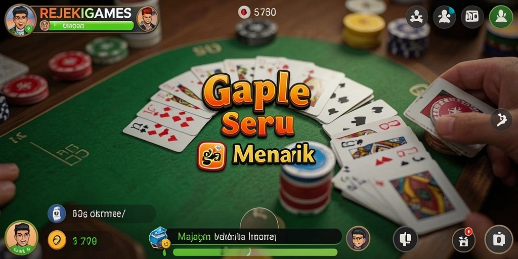 Tampilan gameplay menarik di REJEKIGAMES yang menampilkan permainan Gaple seru.