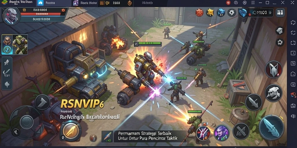 Screenshot gameplay menampilkan pertempuran strategi yang seru dan mendalam.