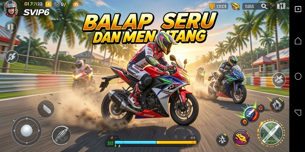 Tampilan gameplay seru di SVIP6 dengan balapan motor.